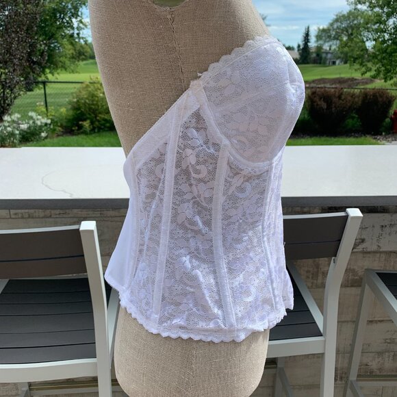 Vintage Union Made Carnival White Sheer Lace Boned Corset Bustier Lingerie - Picture 4 of 14